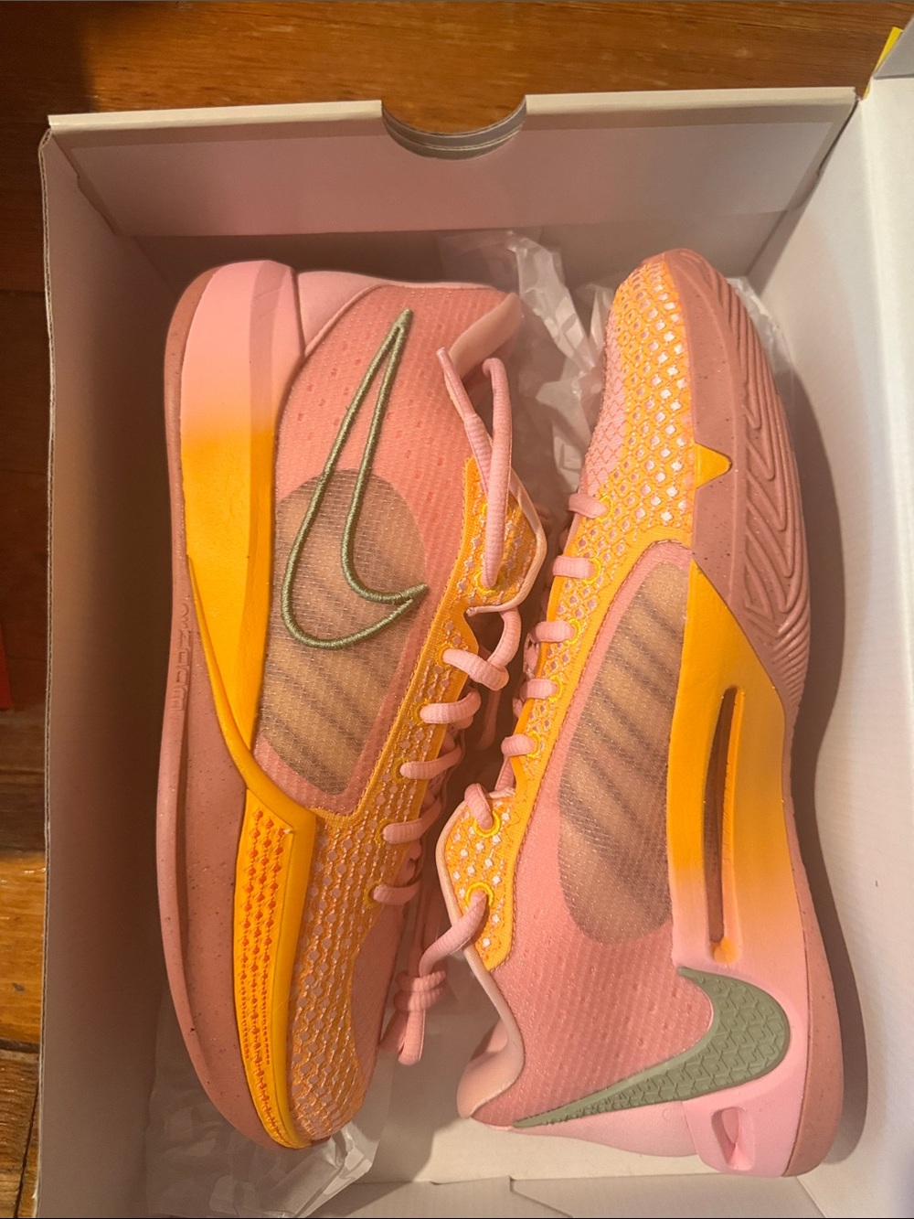 Nike Women’s Pink & Yellow Sabrina Ionescu I Shoes with Green Swoosh